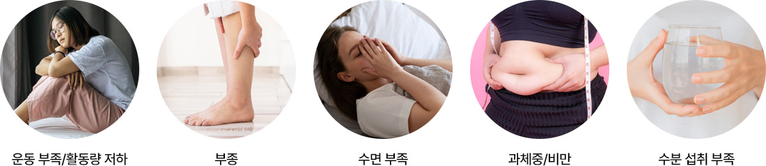 운동 부족/활동량 저하 부종 수면부족 과체중/비만 수분섭취 부족