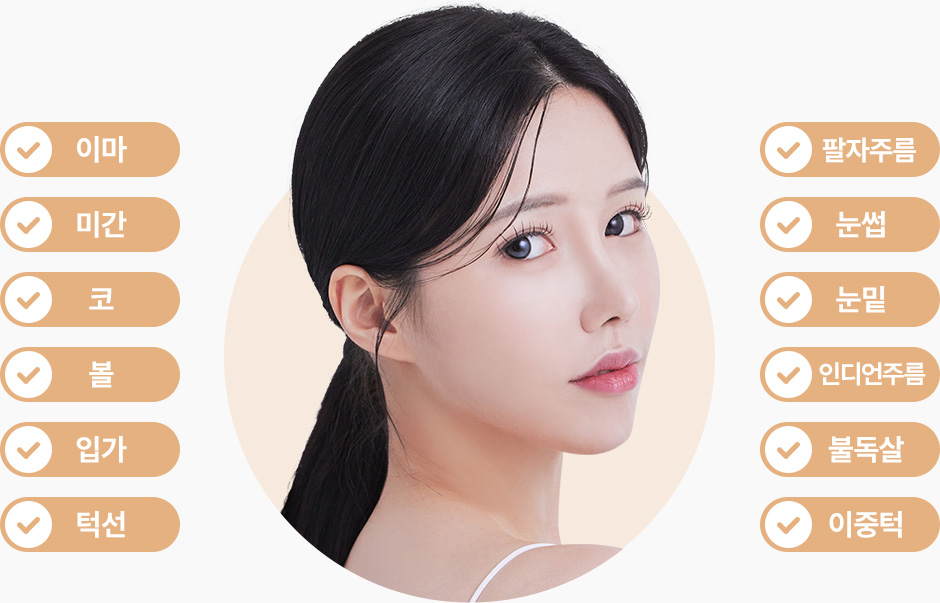실리프팅 시술부위 이마 미간 코 볼 입가 턱선 팔자주름 눈썹 눈밑 인디언주름 불독살 이중턱